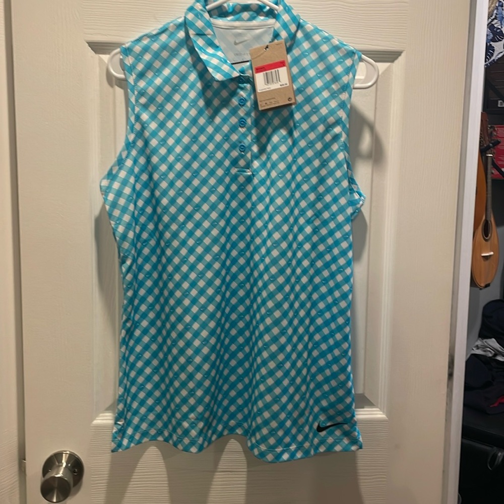 Nike Women’s Turquoise Gingham Sleeveless Polo